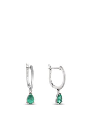 Printezis Fine Jewellery Σκουλαρίκια Λευκόχρυσα Κ18 με Σμαράγδια και Διαμάντια 01-018-0622