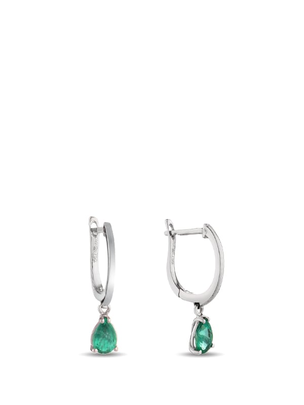 Printezis Fine Jewellery Σκουλαρίκια Λευκόχρυσα Κ18 με Σμαράγδια και Διαμάντια 01-018-0622