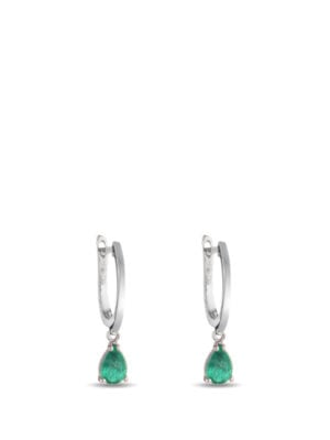 Printezis Fine Jewellery Σκουλαρίκια Λευκόχρυσα Κ18 με Σμαράγδια και Διαμάντια 01-018-0622