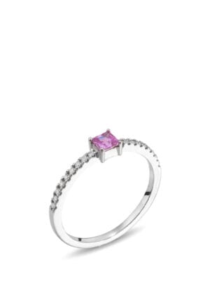 Printezis Fine Jewellery Δαχτυλίδι Λευκόχρυσο Κ18 με Ροζ Ζαφείρι και Διαμάντια 04-018-0841