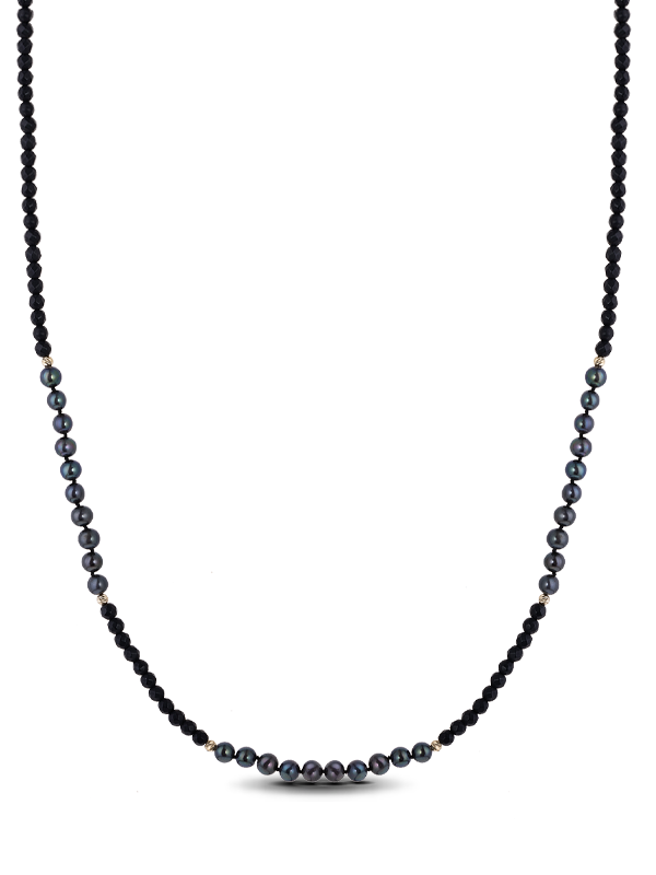 Κολιέ Χρυσό Κ14 με Μαύρα Μαργαριτάρια CKG14KA/22