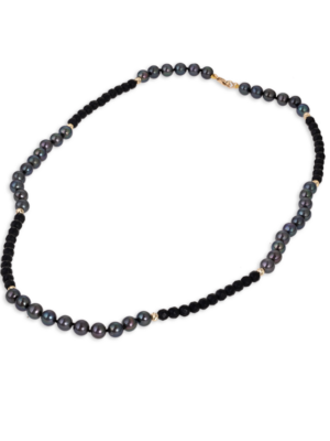 Κολιέ Χρυσό Κ14 με Μαύρα Μαργαριτάρια CKG14KA/22