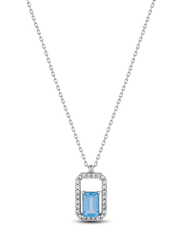 Printezis Κολιέ Λευκόχρυσο Κ14 με Blue Topaz και Ζιρκόν CKW14GO/16
