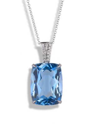 Printezis Κολιέ Λευκόχρυσο Κ18 με Blue Topaz και Διαμάντια DKW18OR/8