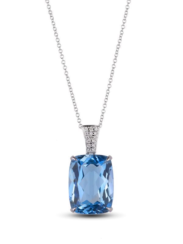 Printezis Κολιέ Λευκόχρυσο Κ18 με Blue Topaz και Διαμάντια DKW18OR/8