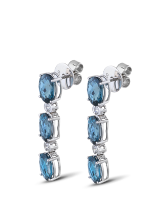 Printezis Fine Jewellery Σκουλαρίκια Λευκόχρυσα Κ18 με Διαμάντια και London Blue DSW18DG/35