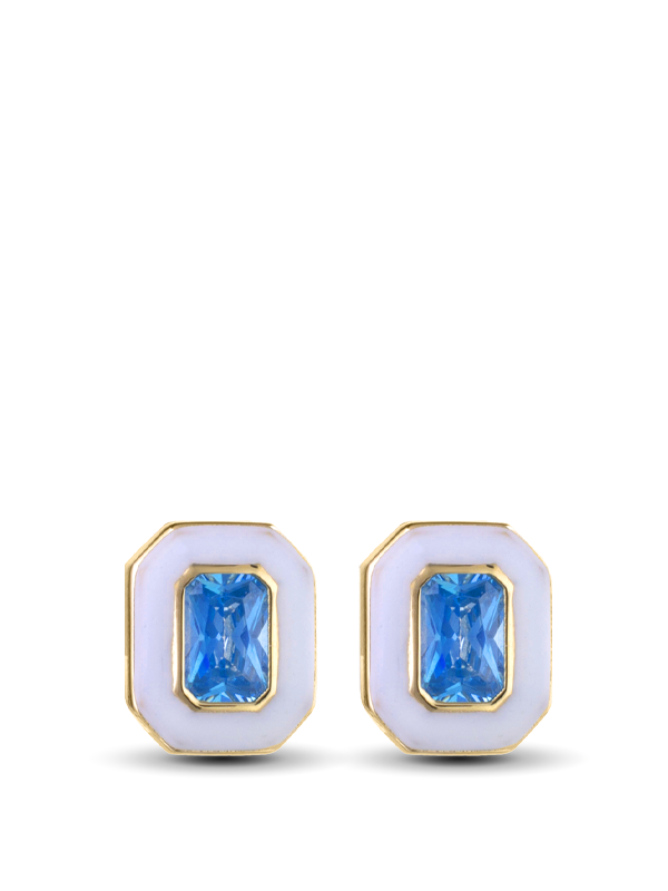 Printezis σκουλαρίκια Χρυσά Κ14 με με Blue Topaz και Ζιρκόν CSG1OT/42