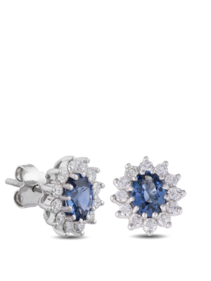 PRINTEZIS Diana Σκουλαρικια Λευκοχρυσα Κ18 με Ζαφειρι και Διαμαντια DSW18KA/40